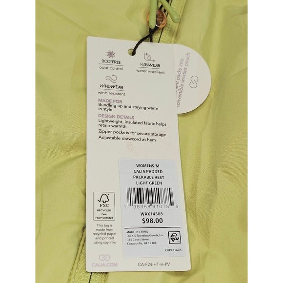 NWT Calia Women's Light Green Hooded Puffer Vest Packable Zipper Size L 2894 - Picture 10 of 13
